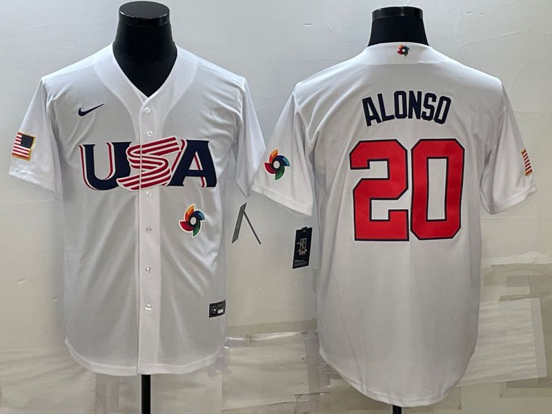 Men 2023 World Cub USA #20 Alonso White Nike MLB Jersey11